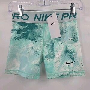 NIKE PRO DRI FIT 3" SHORTS GIRLS LARGE TIE DYE GREEN ATHLETIC TIGHT FIT NEW TAGS